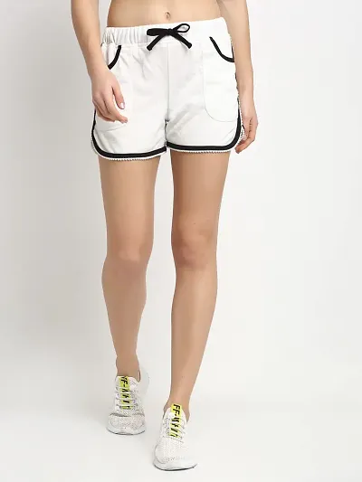 A&K All Day Casual Shorts for Women's & Girl's with Stylish Ruffled Waistband Drawstrings Night Wear Lounge Shorts ST-1177-PktWht-XS