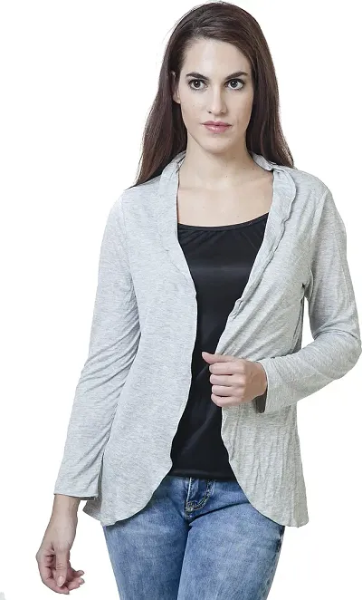 A&K Women's Open Front Stylish Crop Shrug, Office Wear, Casual Wear for Ladies & Girl's (S5_SRGrey_4_XXS Grey)