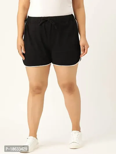 A&K All Day Casual Cotton Shorts for Women's & Girl's with Stylish Ruffled Waistband Drawstrings Night Wear Lounge Shorts Black ST-942-PmPBlk-4XL-thumb2