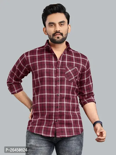 Classic Polycotton Checked Long Sleeves Casual Shirt For Men-thumb0