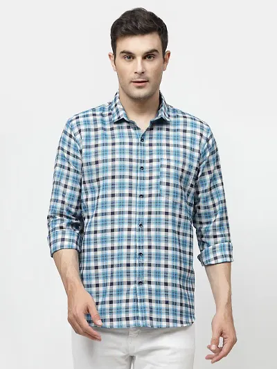 Fashionable Blue Checked Long Sleeves Shirts for Men