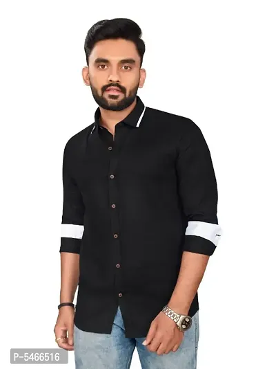 Black Cotton Solid Casual Shirts For Men-thumb0