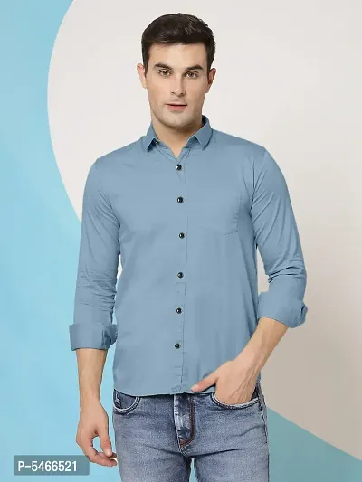 Mens Cotton Solid Long Sleeve Casual Shirt-thumb0