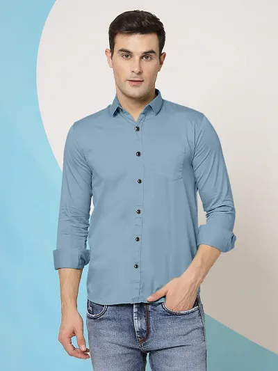 Mens Cotton Solid Long Sleeve Casual Shirt