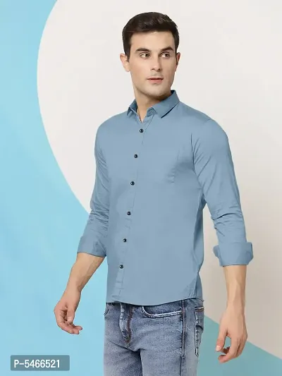Mens Cotton Solid Long Sleeve Casual Shirt-thumb2