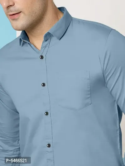 Mens Cotton Solid Long Sleeve Casual Shirt-thumb3