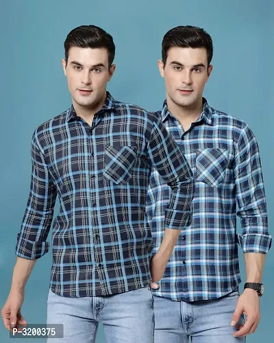 Men's Blue Cotton Printed Long Sleeves Regular Fit Casual Shirt-thumb0