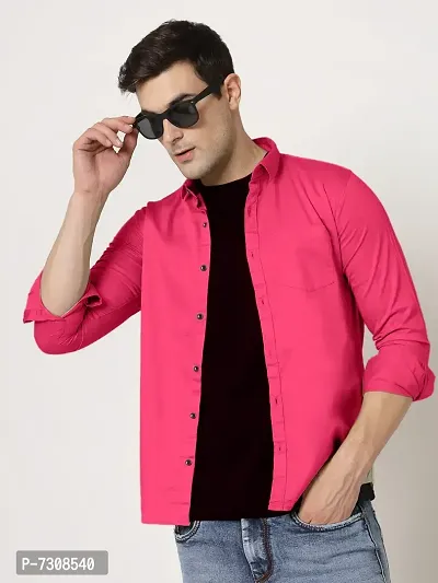 Mens Cotton Solid Long Sleeve Casual Shirt