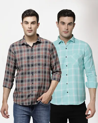Stylish Multicoloured Polycotton Long Sleeves Casual Shirt For Men Pack Of 2
