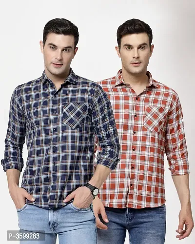 Men's Multicoloured Cotton Self Pattern Long Sleeves Regular Fit Casual Shirt