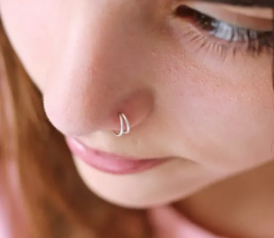 925 Sterling Double Line Nose Ring Hoop, Septum Ring SmilePlace Handmade Charms