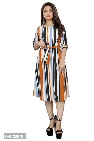 AA Creation Women's Indian Crepe Striped Short Fit and Flare Knee-Length Western Dress (134, Multicolour, L)