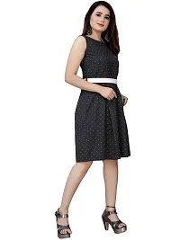 AA Creation Women Block Print Designer Round Neck Knee Length Skater Dress with Belt (Black, 2XL)-thumb1