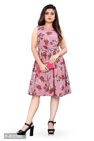 AA Creation Women's Skater Knee-Length Dress with Belt (western dress for women latest design_Baby Pink_M)-thumb0