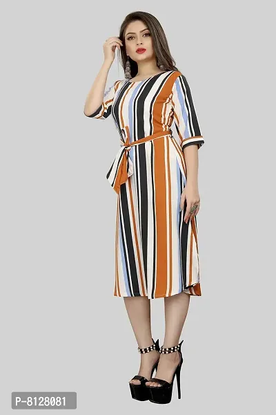 AA Creation Women's Casual Crepe Striped Short Fit and Flare Western Dress (134, Multicolour, S One Piece)-thumb4