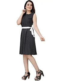 AA Creation Women Block Print Designer Round Neck Knee Length Skater Dress with Belt (Black, 2XL)-thumb2