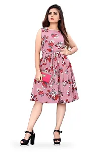AA Creation Women's Skater Knee-Length Dress with Belt (western dress for women latest design_Baby Pink_M)-thumb4