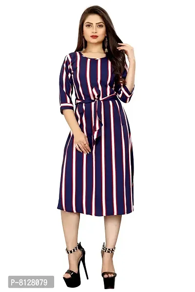AA Creation Crepe Striped Short Western Dress for Women