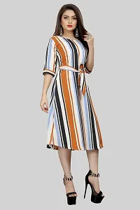 AA Creation Women's Casual Crepe Striped Short Fit and Flare Western Dress (134, Multicolour, S One Piece)-thumb2