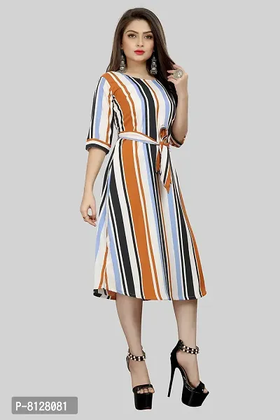 AA Creation Women's Casual Crepe Striped Short Fit and Flare Western Dress (134, Multicolour, S One Piece)-thumb3