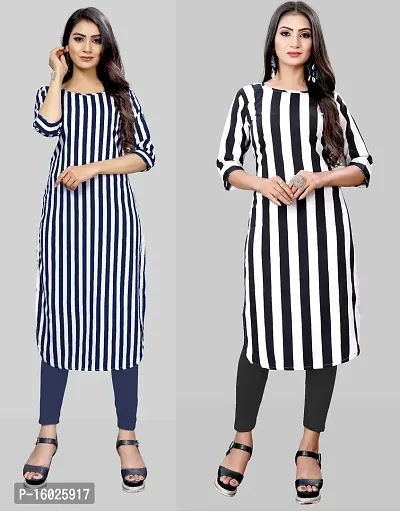 New casual fancy party wear a-line straight striped combo pack of 2 kurta-thumb0