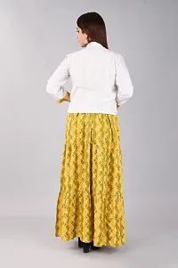 Elegant Yellow Rayon Printed Kurta with Jacket Set For Women-thumb1