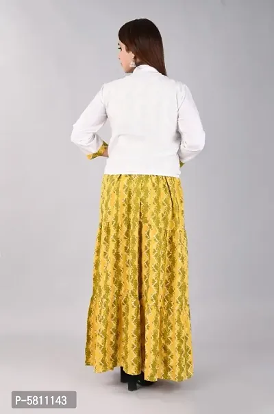 Elegant Yellow Rayon Printed Kurta with Jacket Set For Women-thumb2