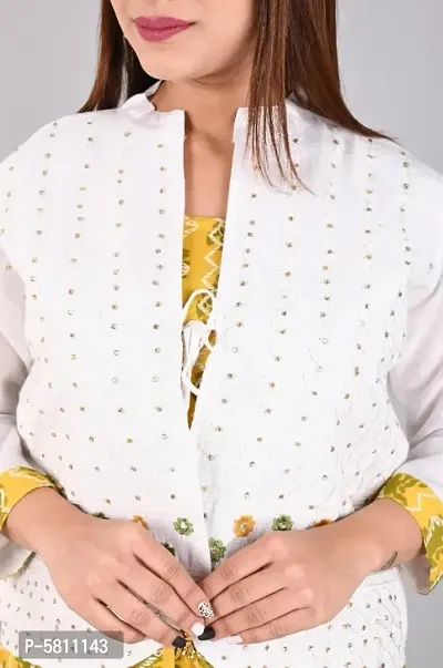 Elegant Yellow Rayon Printed Kurta with Jacket Set For Women-thumb4