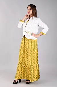 Elegant Yellow Rayon Printed Kurta with Jacket Set For Women-thumb2