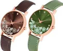 Trex Brown And Green Unique Analog Watch For Women- Pack Of 2-thumb1