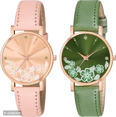 Trex Peach And Green Unique Analog Watch For Women- Pack Of 2-thumb0