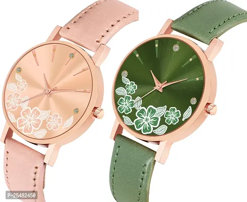 Trex Peach And Green Unique Analog Watch For Women- Pack Of 2-thumb2