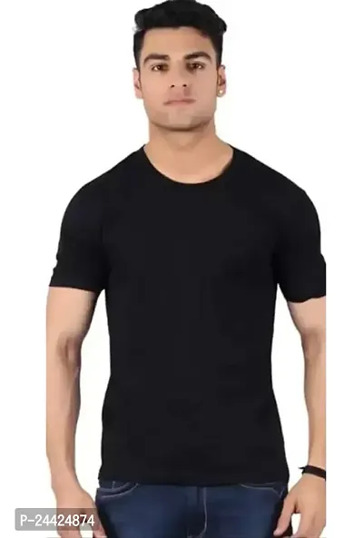 Stylish Black Cotton Solid Tees For Men-thumb0