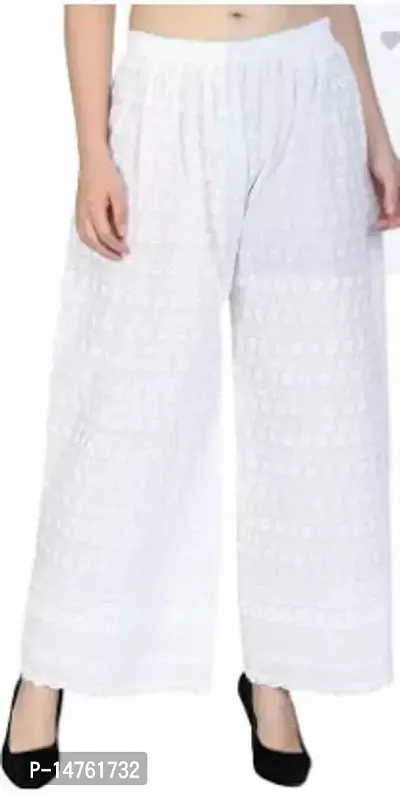 Stylish White Regular Fit Cotton Blend Ethnic Palazzo For Women-thumb0