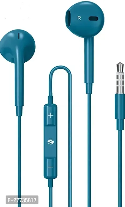 Stylish Blue In-ear Wired - 3.5 MM Single Pin With Microphone Noise Cancelling Headphones-thumb0