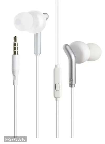 Stylish White In-ear Wired - 3.5 MM Single Pin With Microphone Noise Cancelling Headphones-thumb0
