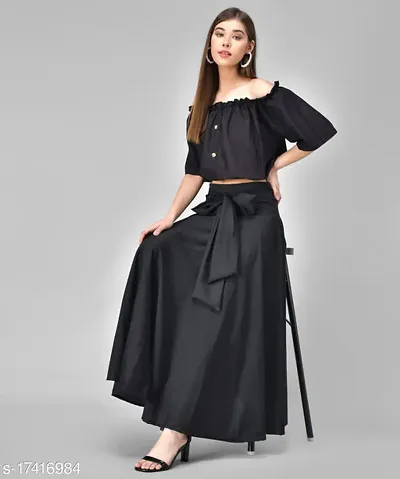 Trendy Flared Skirt With Off Shoulder Crop Top Set