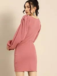 Elegant Peach Balloon Puff Sleeves Bodycon Dress-thumb2