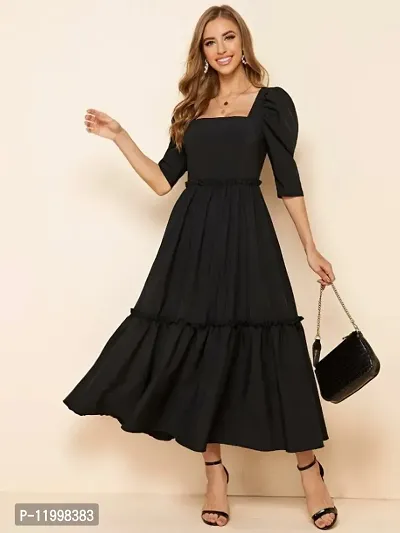 Trendy Flared Square Neck Black Maxi Dress-thumb0