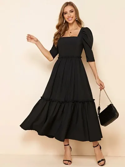 Trendy Flared Square Neck Maxi Dress