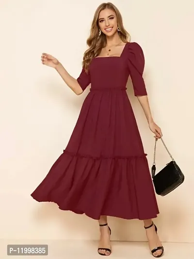 Trendy Flared Square Neck Maroon Maxi Dress