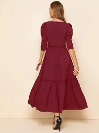 Trendy Flared Square Neck Maroon Maxi Dress-thumb1