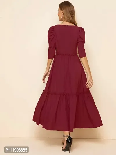 Trendy Flared Square Neck Maroon Maxi Dress-thumb2