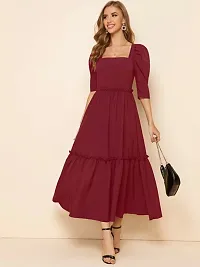 Trendy Flared Square Neck Maroon Maxi Dress-thumb2