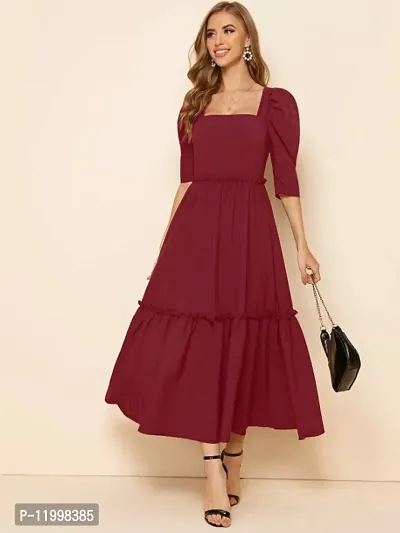 Trendy Flared Square Neck Maroon Maxi Dress-thumb3