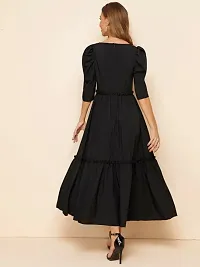 Trendy Flared Square Neck Black Maxi Dress-thumb1