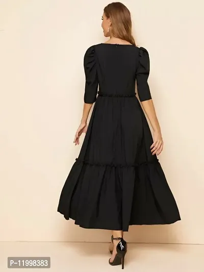 Trendy Flared Square Neck Black Maxi Dress-thumb2