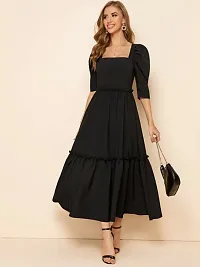 Trendy Flared Square Neck Black Maxi Dress-thumb2