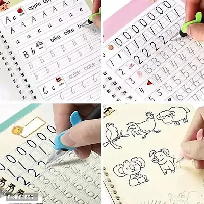 Sankosan Sank Magic Practice Copybook (4 Books, 10 Refill), Number Tracing Book for Preschoolers with Pen, Magic Calligraphy Copybook Set Practical Reusable Writing Tool Simple Hand Lettering Kids Ea-thumb2