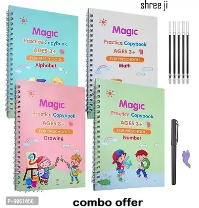 Sankosan Sank Magic Practice Copybook (4 Books, 10 Refill), Number Tracing Book for Preschoolers with Pen, Magic Calligraphy Copybook Set Practical Reusable Writing Tool Simple Hand Lettering Kids Ea-thumb0